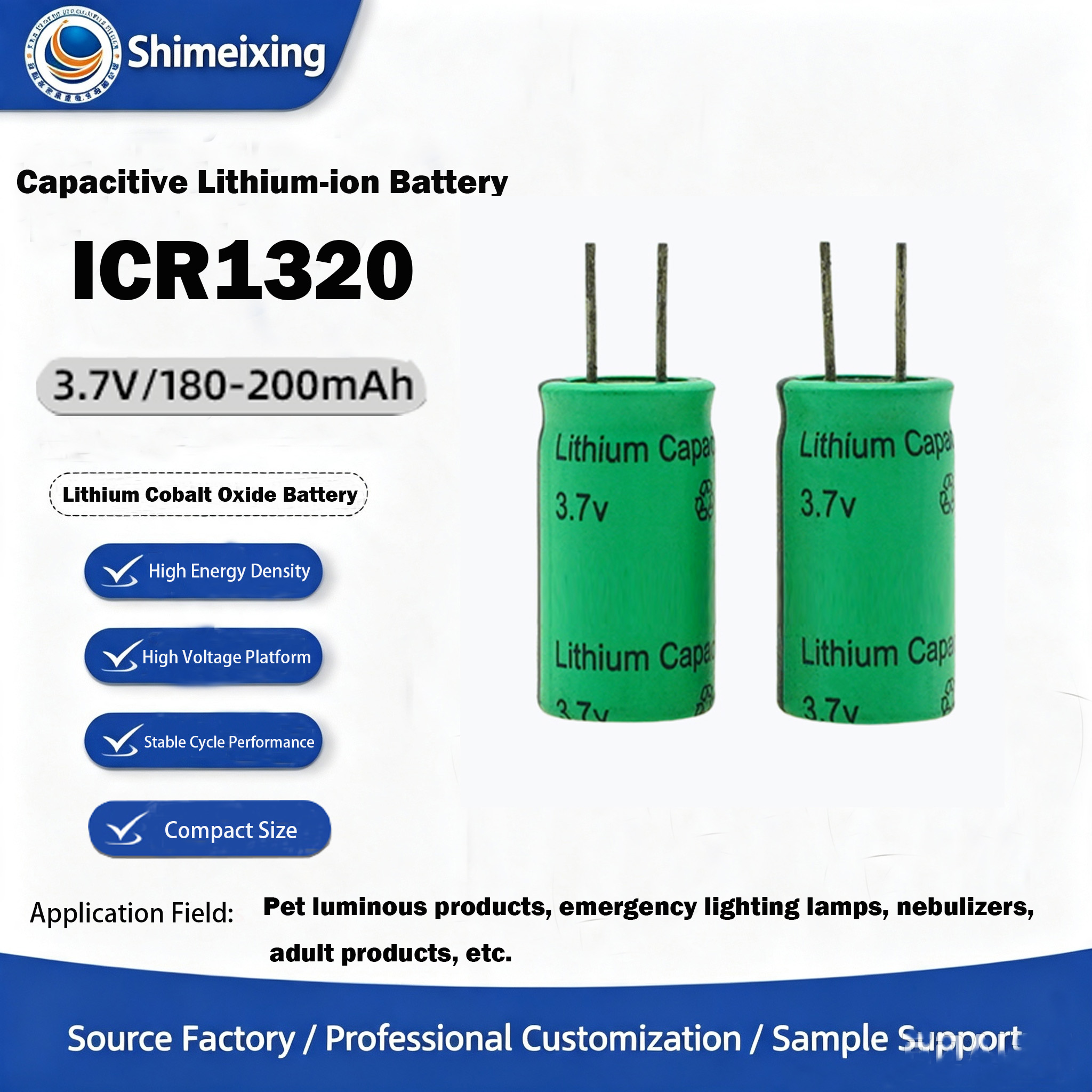 <strong>3.7V Small Cylindrical Capacitive Lithium‑ion Battery 1320, 180‑200mAh, for Electronic Toys & Ne</strong>