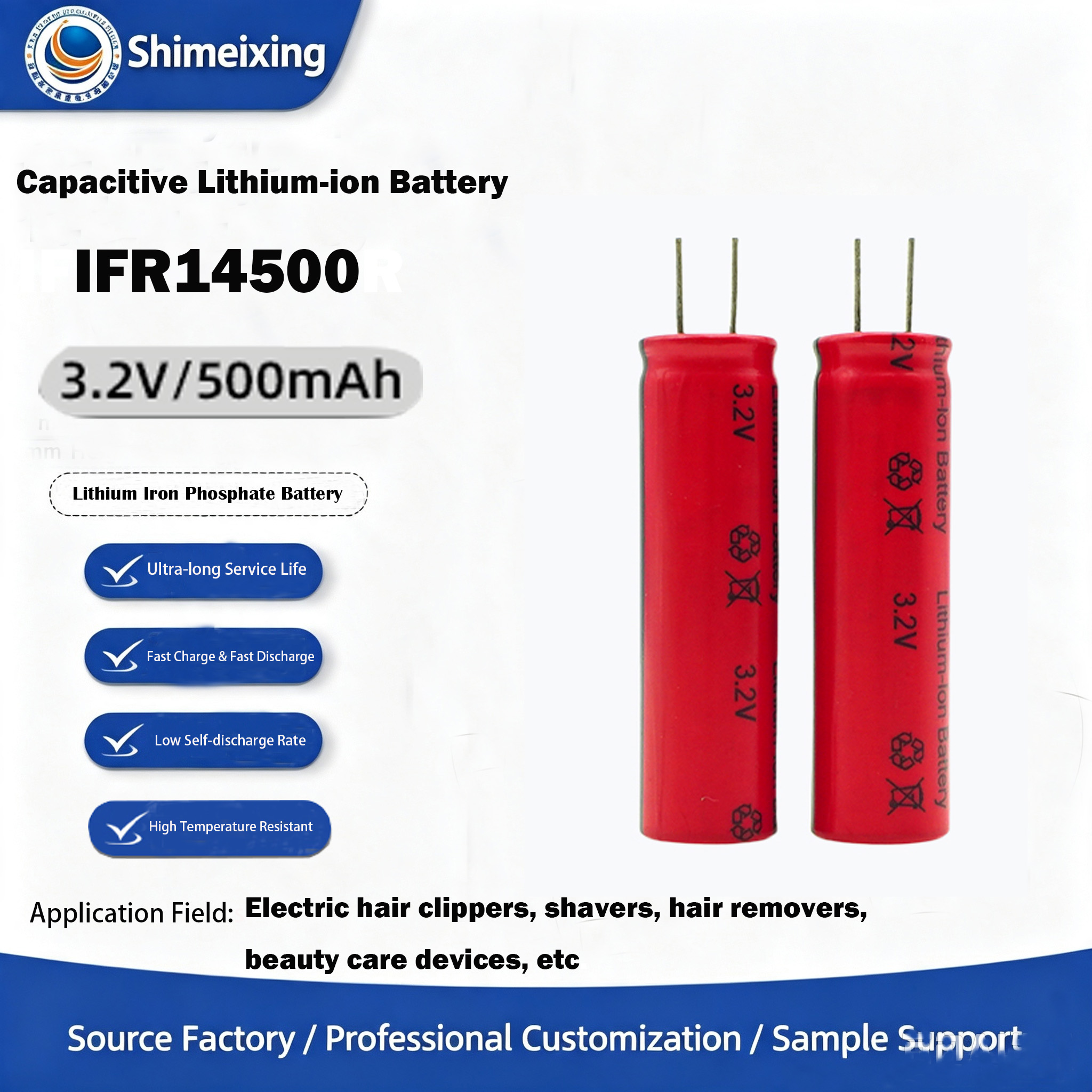 <strong>Lithium‑Iron‑Phosphate Capacitive Battery 14500, 3.2V 500mAh, Battery for Power Tools & Electric</strong>