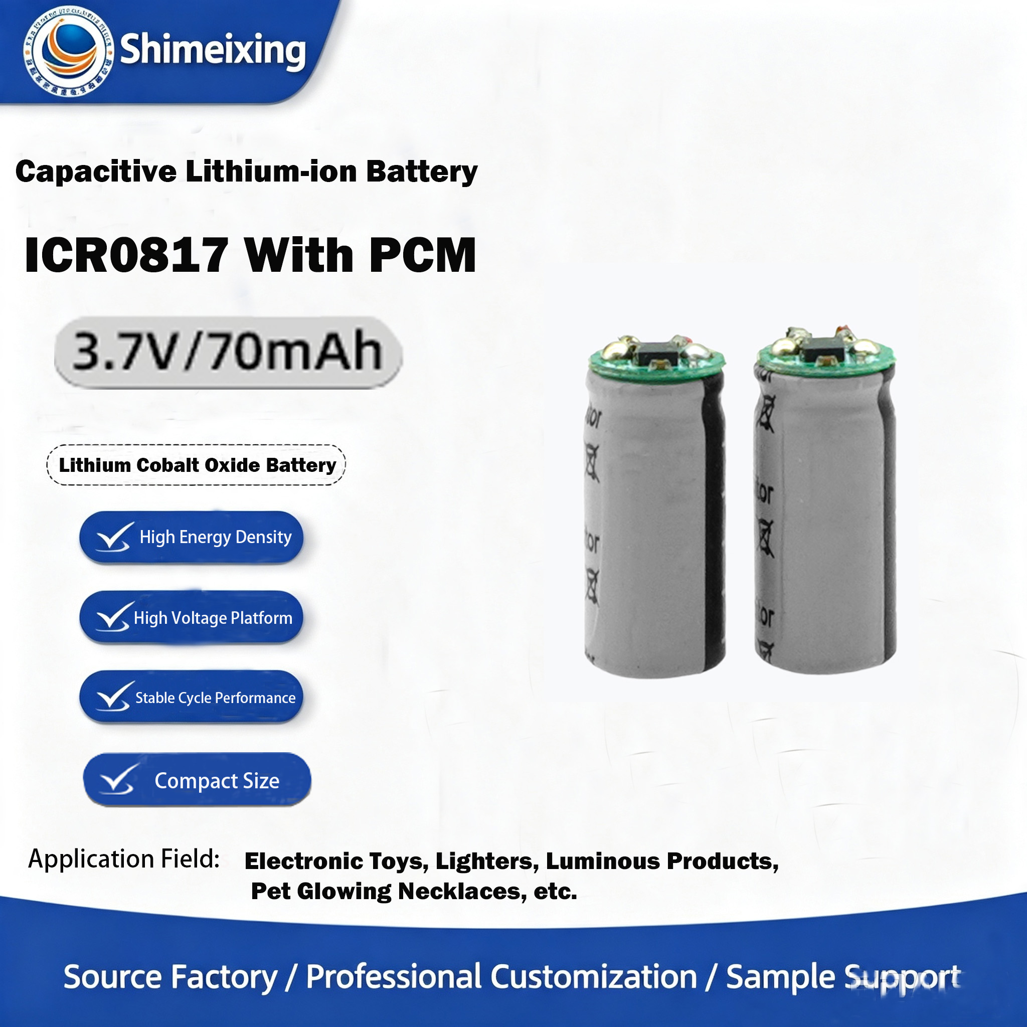 <strong>3.7V 70mAh Capacitive Lithium‑ion Batter</strong>