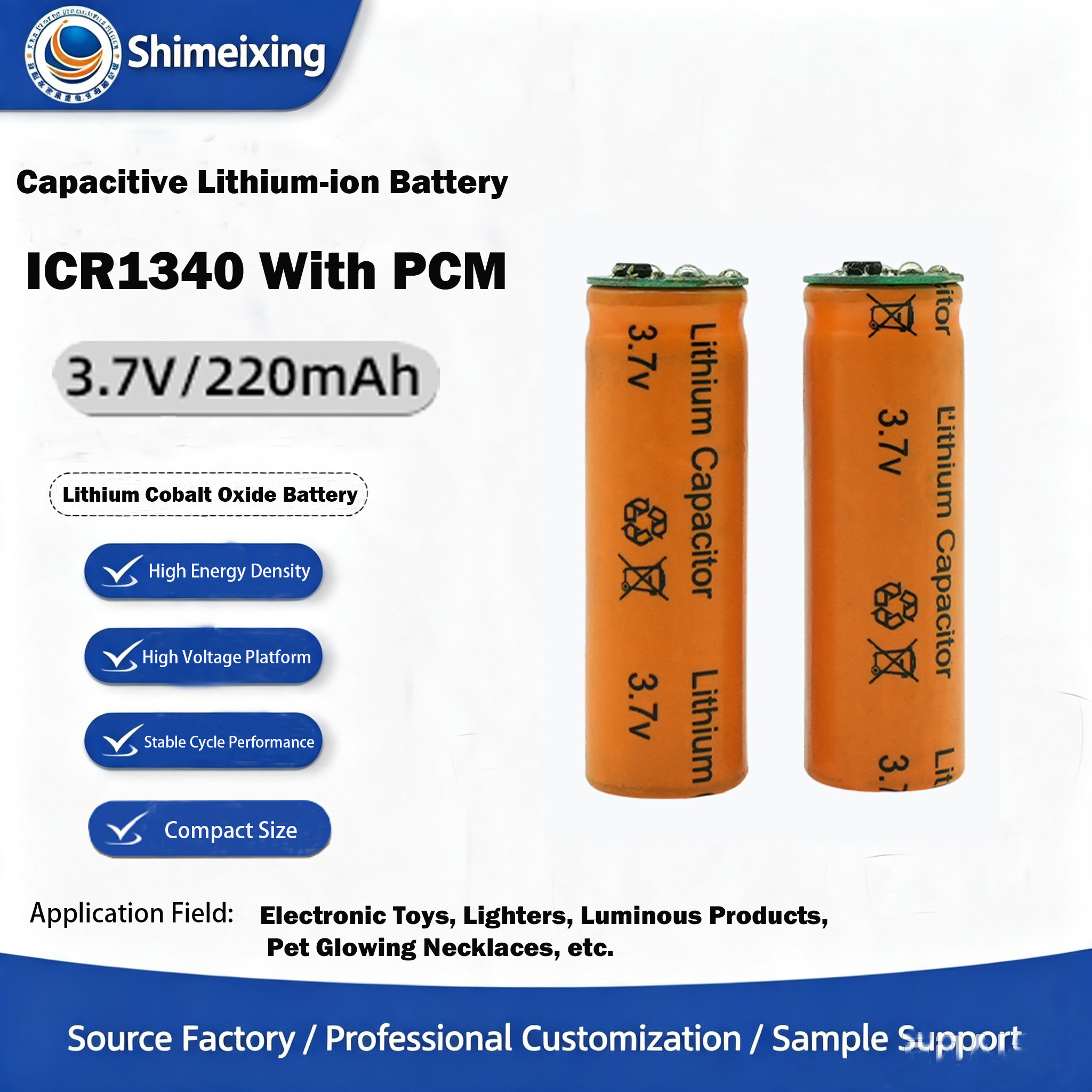 <strong>13400 3.7V 380mAh Capacitive Lithium‑ion</strong>